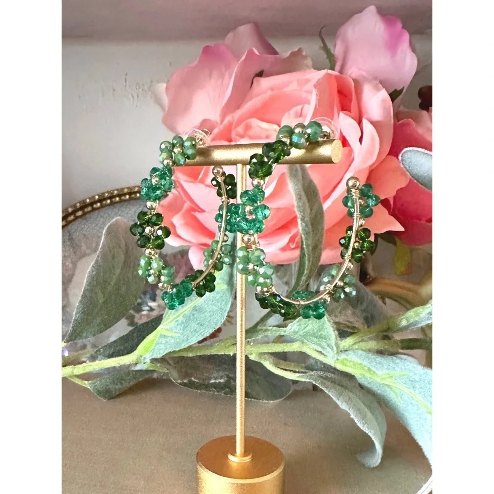 Crystal flower hoop earring